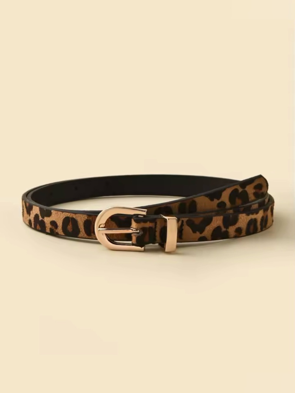 Leopard Cheetah Print Women’s Skinny Belt with Gold Buckle